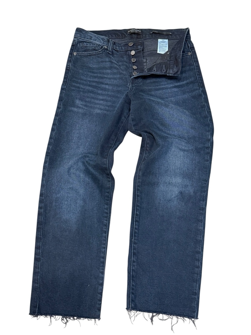 Banana Republic Premium Black Denim High Rise Straight Leg Raw Hem Minimalist